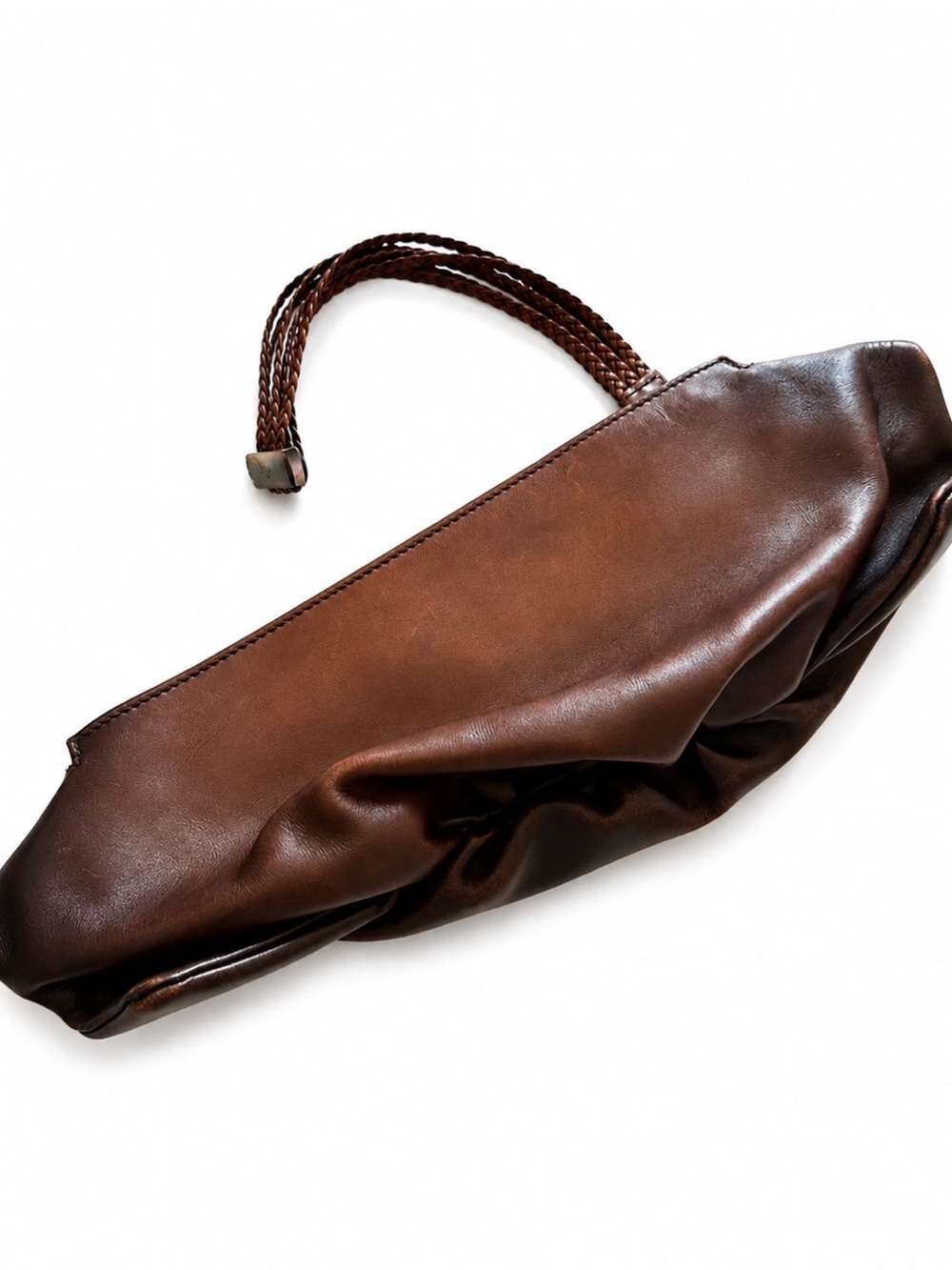 Gucci by Tom Ford Brown Leather Clutch Bag 2002 S/S Braided Handle Vintage